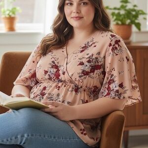 Torrid Floral Blouse - Pink and Red